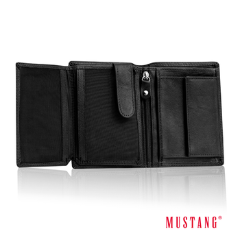 MUSTANG DENIMO HIGH WALLET MĘSKI PORTFEL SKÓRZANY NA KARTY POJEMNY BLACK RFID