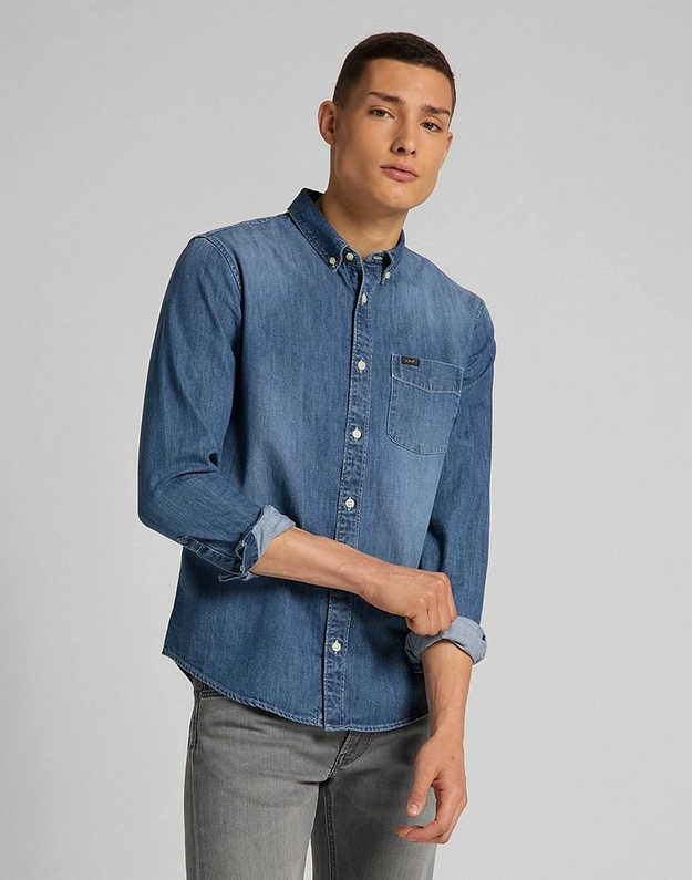 LEE BUTTON DOWN MĘSKI T-SHIRT KOSZULKA Z KRÓTKIM RĘKAWEM TIDE BLUE L880PLQK 112123383