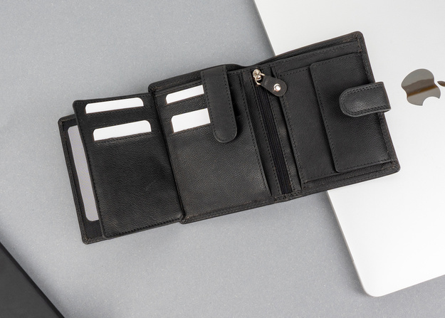 MUSTANG DENIMO WALLET MĘSKI PORTFEL SKÓRZANY POJEMNY KARTY BLACK