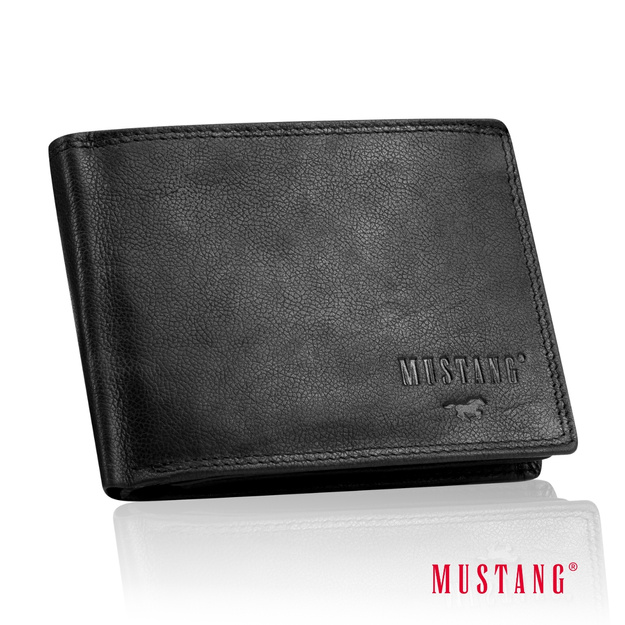 MUSTANG DENIMO WALLET MĘSKI PORTFEL SKÓRZANY POJEMNY KARTY BLACK