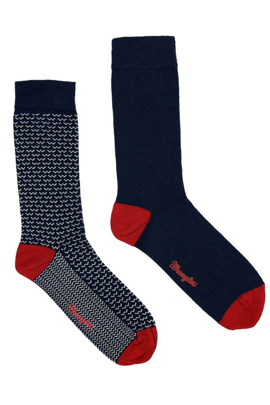 WRANGLER SKARPETY MĘSKIE 2 PARY DWUPAK NAVY/RED GEOMETRIC