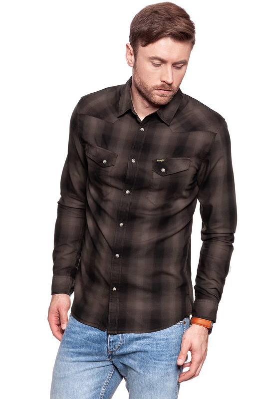 KOSZULA WRANGLER LS WESTERN SHIRT CHOCOLATE BROWN W57163NVM 112129400