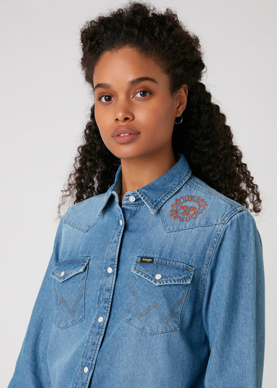 DAMSKA KOSZULA JEANSOWA WRANGLER BOYFRIEND WESTERN SH LOUD CRAFT W5Q1LW87A 112130287