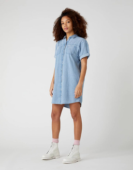 SUKIENKA WRANGLER DENIM SHIRT DRESS LIGHT INDIGO W9P03JX4E 112132451