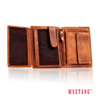 MUSTANG Denimo Wallet Side Opening SKÓRZANY PORTFEL POJEMNY NA KARTY PREMIUM 