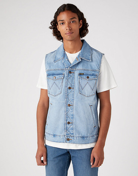 WRANGLER DENIM VEST MĘSKA KAMIZELKA JEANSOWA BEZRĘKAWNIK JEANS LOGO BLUE W44773Y97 112330850
