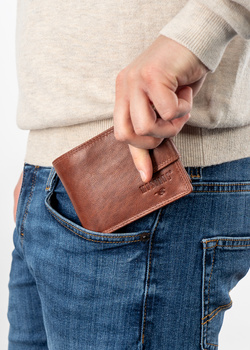 MUSTANG Denimo Wallet Side Opening With Button SKÓRZANY PORTFEL POJEMNY NA KARTY PREMIUM RFID