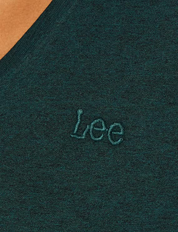 LEE V NECK TEE DAMSKI T-SHIRT KOSZULKA Z KRÓTKIM RĘKAWEM DK BOTTLE GREEN L43ITWBB 112109626