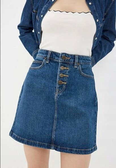 LEE BUTTON FLY A LINE DAMSKA SPÓDNICA JEANSOWA JEANS DŻINS WORN IRIS L38MMWQW 112139975