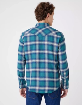 WRANGLER LS WORKSHIRT MĘSKA KOSZULA MATERIAŁOWA W KRATĘ JASPER GREEN W5D15MG27 112141435