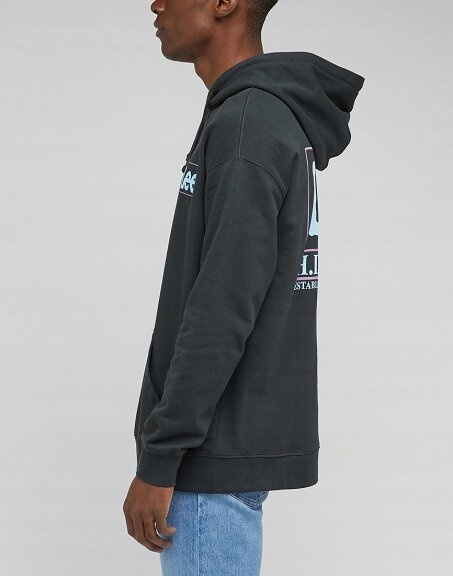 LEE LOOSE LOGO HOODIE MĘSKA BLUZA Z KAPTUREM LOGO WASHED BLACK LL17FTON 112331477
