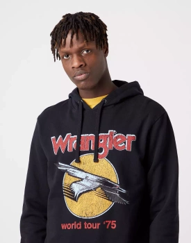 WRANGLER EAGLE HOODIE MĘSKA BLUZA Z KAPTUREM LOGO NADRUK FADED BLACK W669ILXV6 112321162