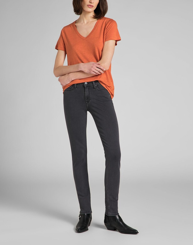 LEE V NECK TEE DAMSKI T-SHIRT KOSZULKA LOGO DESERT ORANGE L41JENOB 112140033