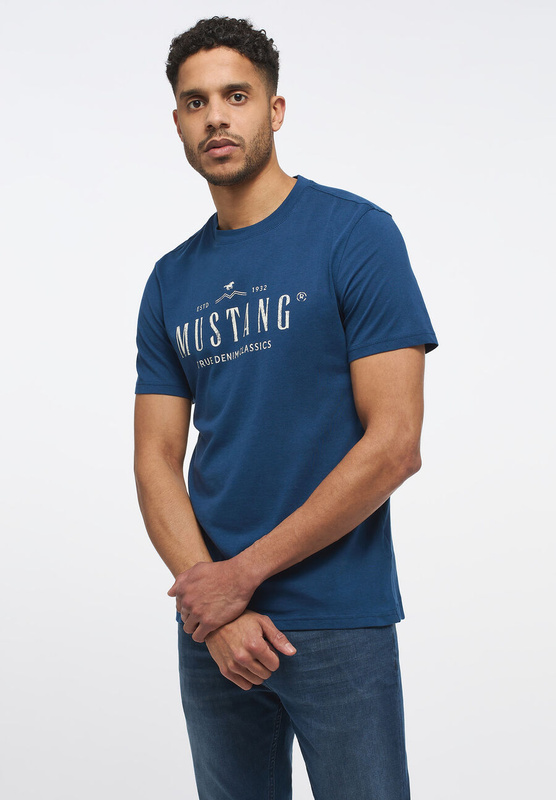 MUSTANG Alex C Print MĘSKI T-SHIRT KOSZULKA Insignia Blue 1013824 5230