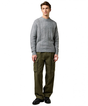 MESKI SWETER  WRANGLER CABLE KNIT SWEATER GREY HEATHER 112371666