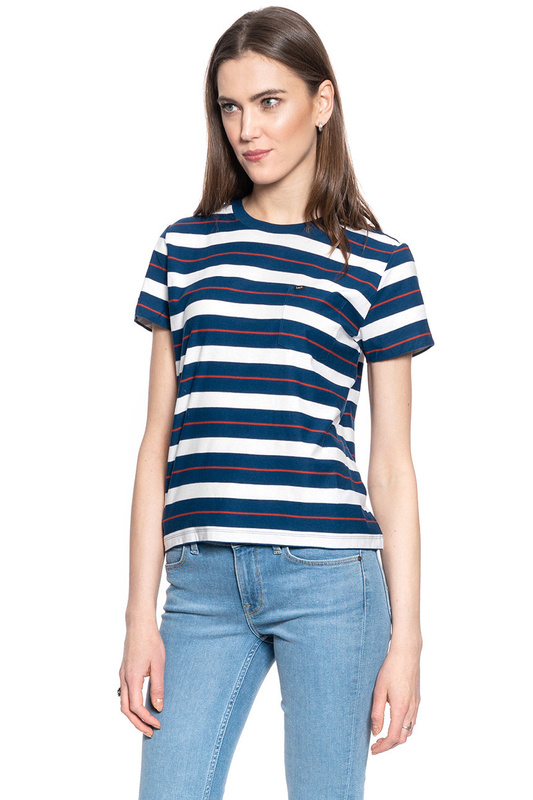 LEE RELAXED POCKET TEE DAMSKI T-SHIRT KOSZULKA W PASKI WASHED BLUE L40RYHLR 112108721