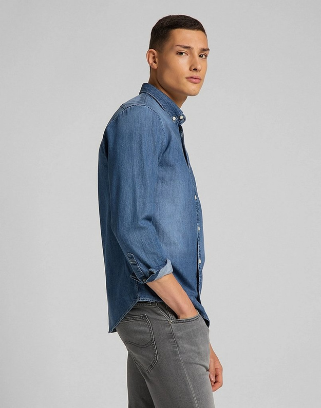 LEE BUTTON DOWN MĘSKI T-SHIRT KOSZULKA Z KRÓTKIM RĘKAWEM TIDE BLUE L880PLQK 112123383
