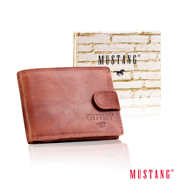 MUSTANG Denimo Wallet Side Opening With Button SKÓRZANY PORTFEL POJEMNY NA KARTY PREMIUM RFID