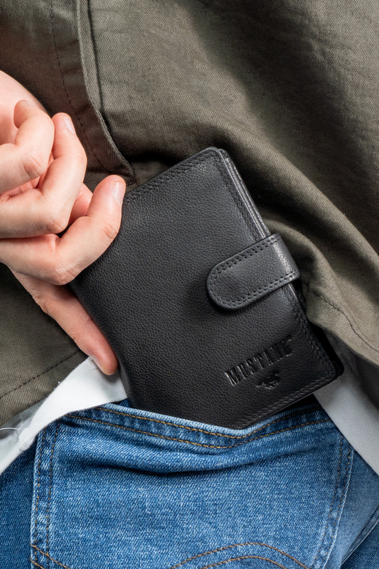MUSTANG DENIMO WALLET MĘSKI PORTFEL SKÓRZANY POJEMNY KARTY BLACK