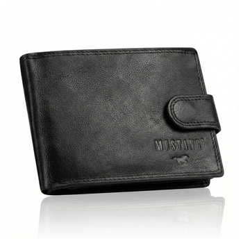 MUSTANG DENIMO WALLET MĘSKI PORTFEL SKÓRZANY POJEMNY NA KARTY PREMIUM BLACK RFID
