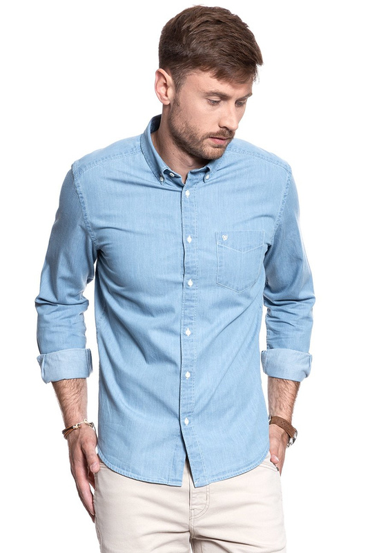 KOSZULA JEANSOWA MĘSKA WRANGLER L/S 1PKT BUTTON-DOWN LIGHT INDIGO W58838S4E 112129622