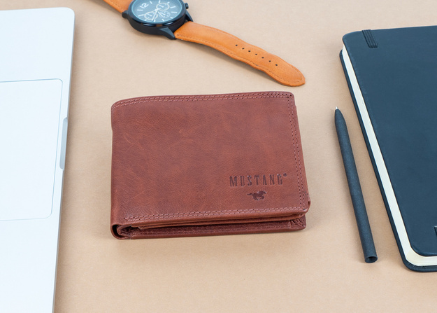 MUSTANG Denimo Wallet Side Opening SKÓRZANY PORTFEL POJEMNY NA KARTY PREMIUM