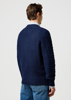MESKI SWETER  WRANGLER CABLE KNIT SWEATER DENIM HEATHER 112371654
