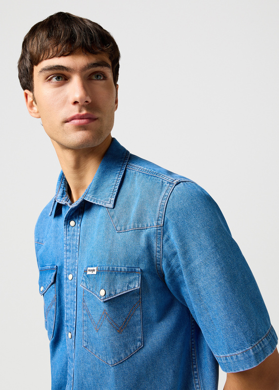 MESKA KOSZULA WRANGLER SS WESTERN SHIRT MID WASH 112362743