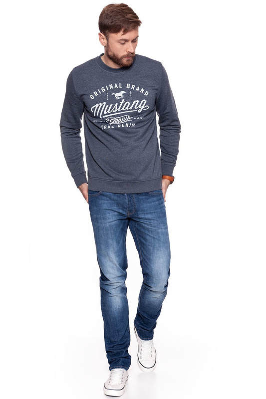 BLUZA MUSTANG MĘSKA Logo Sweatshirt Blue Nights Melange 1007226 5370