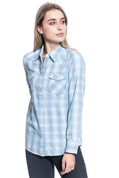 DAMSKA KOSZULA MATERIAŁOWA WRANGLER WESTERN CHECK SHIRT LIGHT INDIGO W5Q12ZX4E