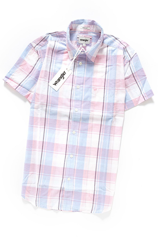KOSZULA MĘSKA KRÓTKI RĘKAW WRANGLER SS 1PKT SHIRT CHALK PINK W5860NQWG 112129523
