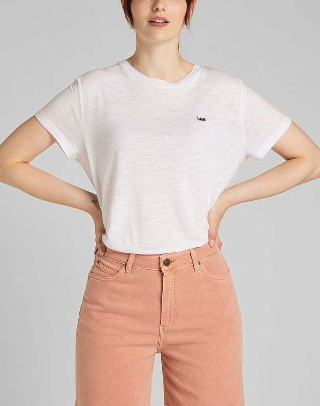 LEE CREW TEE DAMSKI T-SHIRT KOSZULKA NADRUK LOGO BRIGHT WHITE L41RENLJ 112140044