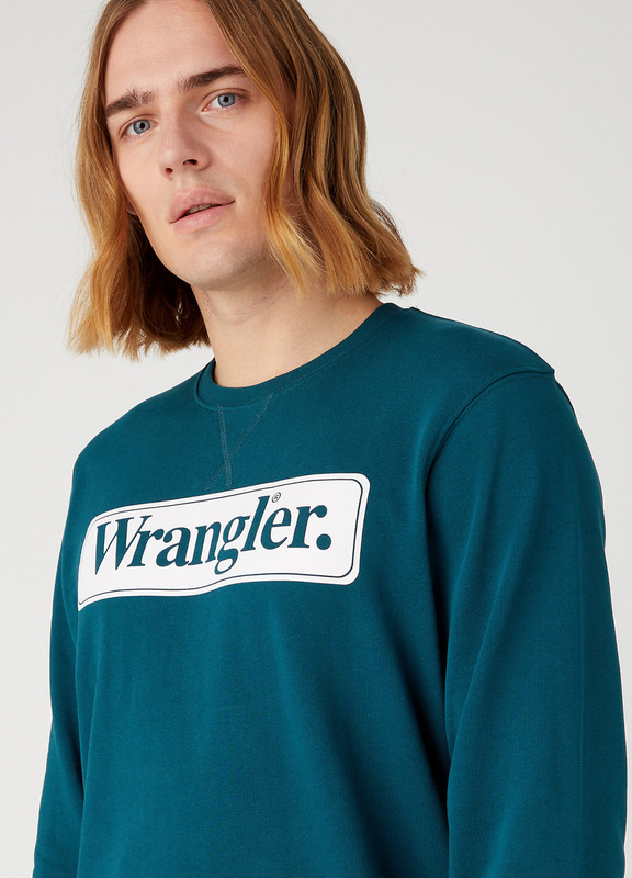 WRANGELR SEASONAL CREW MĘSKA BLUZA NIEROZPINANA LOGO DEEP TEAL GREEN 112341199 W6F3016144