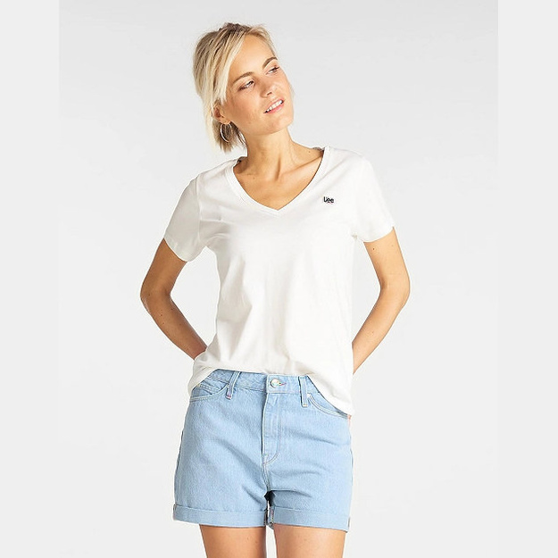 LEE PRIDE V-NECK TEE DAMSKI T-SHIRT KOSZULKA WHITE CANVAS L40BWMRR 112108489