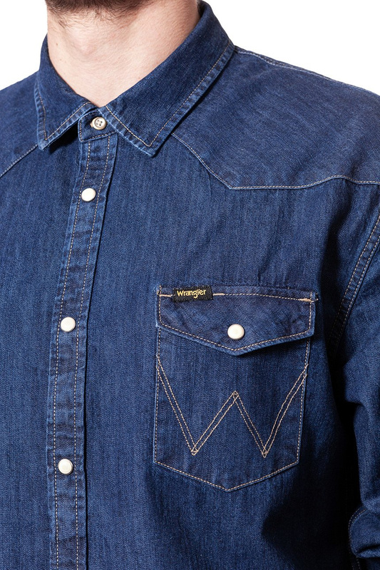 KOSZULA JEANSOWA MĘSKA WRANGLER DENIM WESTERN SHIRT DARK INDIGO W5973O61E 112129847