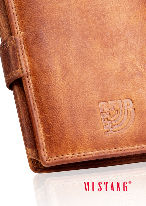 MUSTANG Denimo High Wallet Side Opening UNIWERSALNY SKÓRZANY PORTFEL POJEMNY NA KARTY RFID