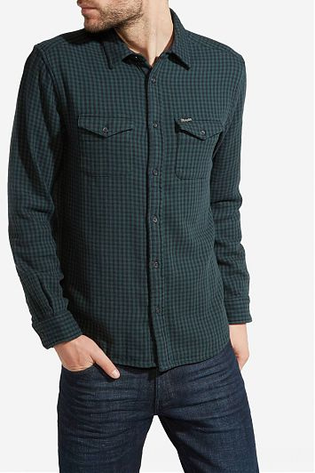 WRANGLER LS 2PKT FLAP SHIRT MĘSKA KOSZULA MATERIAŁOWA GREEN GABLES W5917NDTF