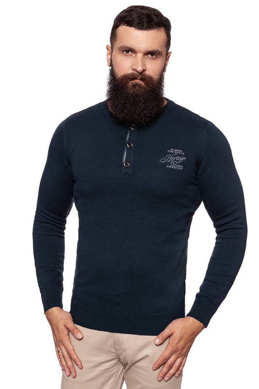 MĘSKI SWETER TOM TAILOR HENLEY WITH RIB DETAILS KNITTED NAVY 3018989.00.10 COL. 6800