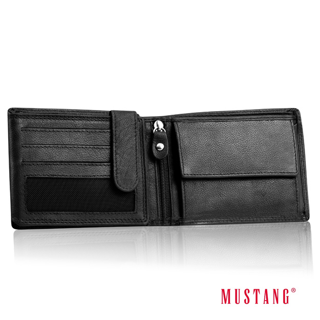 MUSTANG DENIMO WALLET MĘSKI PORTFEL SKÓRZANY POJEMNY KARTY BLACK