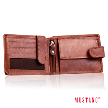 MUSTANG Denimo Wallet Side Opening With Button SKÓRZANY PORTFEL POJEMNY NA KARTY PREMIUM RFID