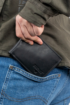 ZESTAW PREZENTOWY MUSTANG - SKÓRZANY PORTFEL I PASEK MĘSKI BLACK