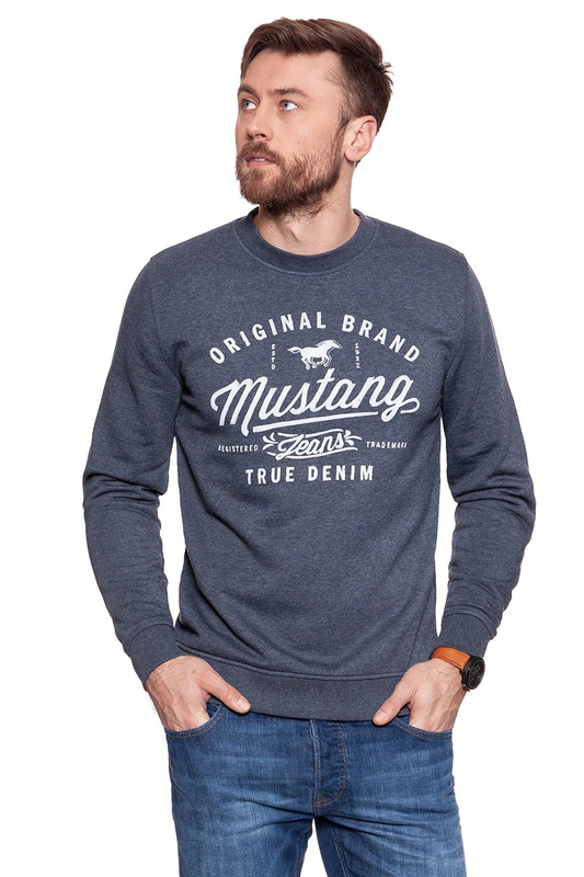 BLUZA MUSTANG MĘSKA Logo Sweatshirt Blue Nights Melange 1007226 5370