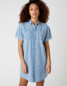 SUKIENKA WRANGLER DENIM SHIRT DRESS LIGHT INDIGO W9P03JX4E 112132451