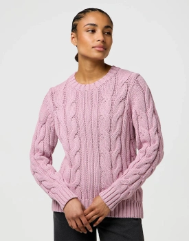 DAMSKI SWETER WRANGLER CABLE KNIT CREW KEEPSAKE LILAC 112370799