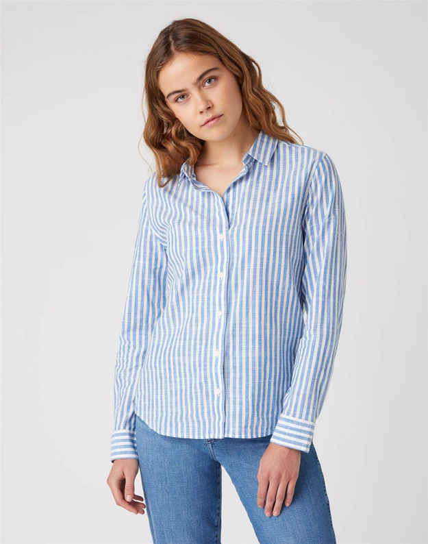 DAMSKA KOSZULA MATERIAŁOWA WRANGLER STRIPE SHIRT STRONG BLUE W5R6BDX2V 112130316