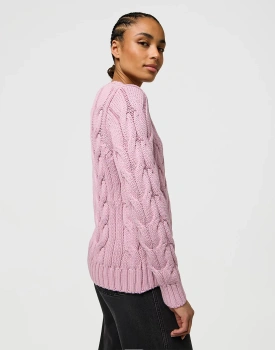 DAMSKI SWETER WRANGLER CABLE KNIT CREW KEEPSAKE LILAC 112370799
