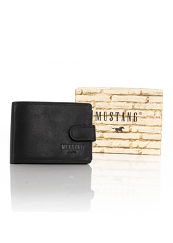 MUSTANG DENIMO WALLET MĘSKI PORTFEL SKÓRZANY POJEMNY NA KARTY PREMIUM BLACK RFID