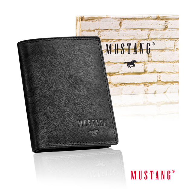 MUSTANG DENIMO HIGH WALLET MĘSKI PORTFEL SKÓRZANY NA KARTY POJEMNY BLACK RFID