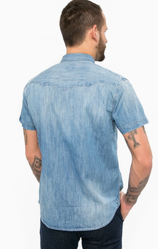 WRANGLER S/S HERITAGE WESTERN MĘSKA KOSZULA KRÓTKI RĘKAW JEANSOWA LIGHT INDIGO W58737PTE