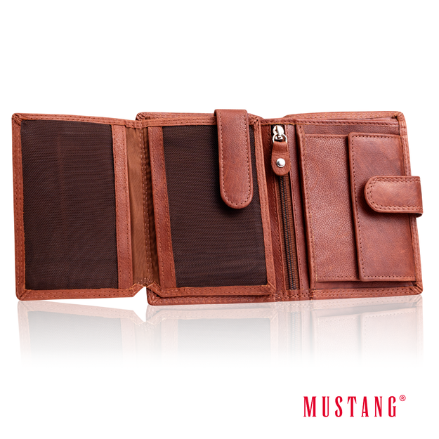 MUSTANG Denimo High Wallet Side Opening With Button SKÓRZANY PORTFEL POJEMNY NA KARTY PREMIUM